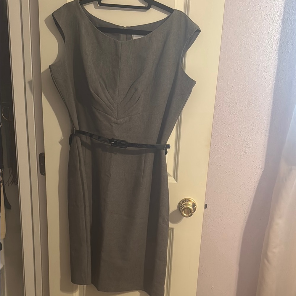 Gray Sheath Midi Dress with Flutter Cap Sleeves